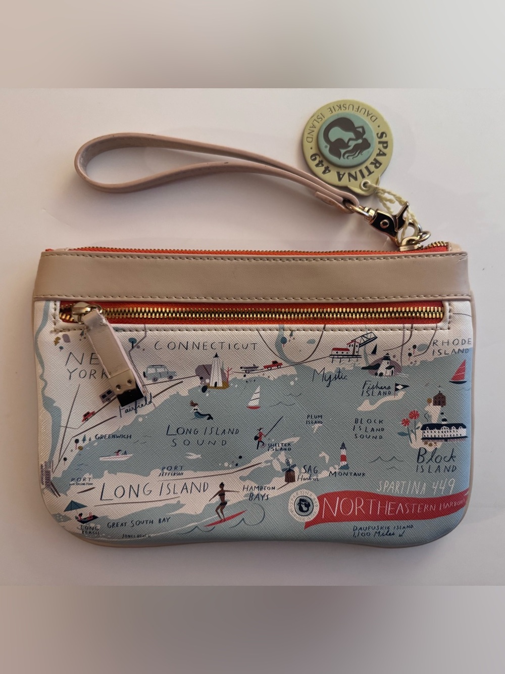 Spartina 449 Northeastern Harbors  Scout Wristlet in Cream and Tan - NWT - Picture 2 of 13